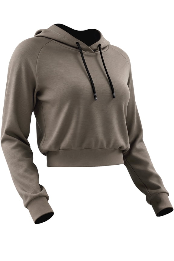 Womens Comfy Cropped Hoodie Long Sleeve Drawstring Hooded Sweatshirt Basic Workout Casual Pullover