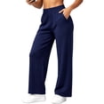thumbnail image 1 of Cadmus Womens High Waist Stretch Wide Leg Lounge Pants Loose Fit Yoga Workout Sweatpants with Pockets, Navy Blue, L, 1 of 9