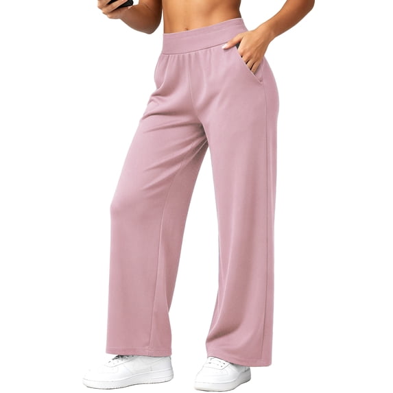 Cadmus Womens High Waist Stretch Wide Leg Lounge Pants Loose Fit Yoga Workout Sweatpants with Pockets, Pink, M