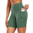 thumbnail image 1 of Cadmus Womens High-Waist Stretch Yoga Shorts Ultra Soft Naked Feeling Workout Shorts with Lycra Fabric for Running & Gym, Green, M, 1 of 9