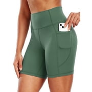 Cadmus Womens High-Waist Stretch Yoga Shorts Ultra Soft Naked Feeling Workout Shorts with Lycra Fabric for Running & Gym, Green, XL