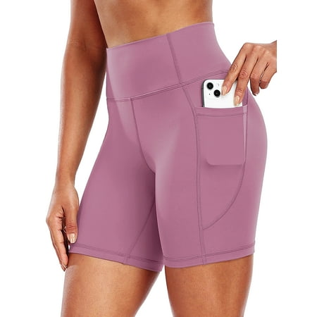 Cadmus Womens High-Waist Stretch Yoga Shorts Ultra Soft Naked Feeling Workout Shorts with Lycra Fabric for Running & Gym, Light Purple, M