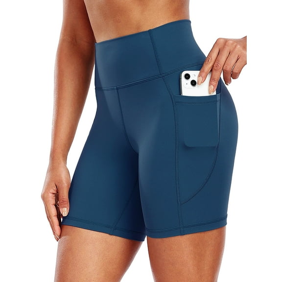 Cadmus Womens High-Waist Stretch Yoga Shorts Ultra Soft Naked Feeling Workout Shorts with Lycra Fabric for Running & Gym, Navy Blue, S