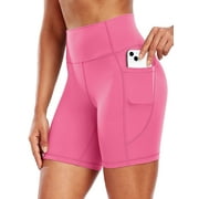 Cadmus Womens High-Waist Stretch Yoga Shorts Ultra Soft Naked Feeling Workout Shorts with Lycra Fabric for Running & Gym, Pink, XL