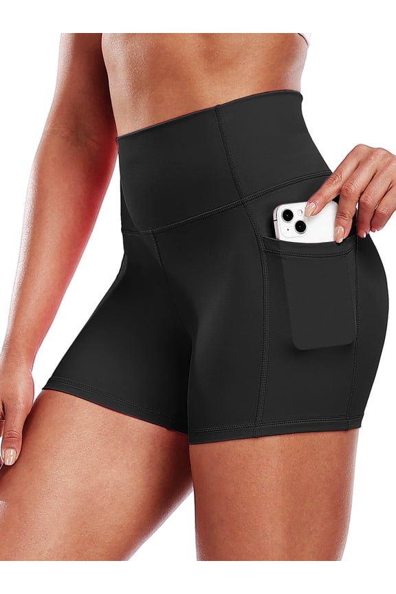 Womens High-Waist Stretch Yoga Shorts Ultra Soft Naked Feeling Workout Shorts with Lycra Fabric for Running & Gym