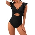 thumbnail image 1 of Cadmus Womens V Neck Ruffled One Piece Swimsuit Tummy Control Cutout Bathing Suits,2390, Black，XX-Large, 1 of 6