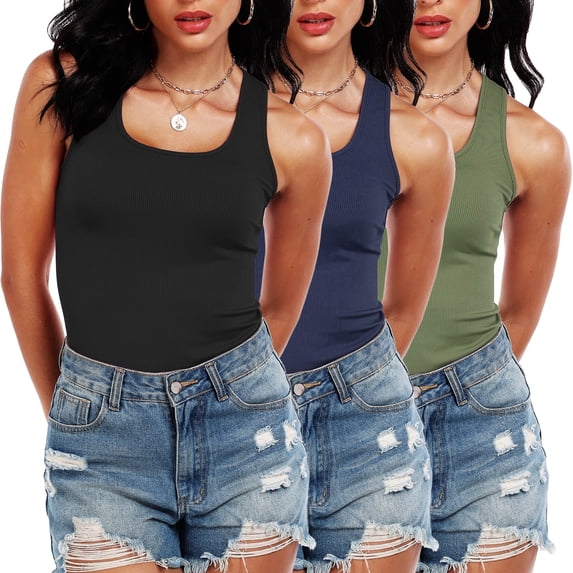 Cadmus Womens Plus Size Workout Tank Tops Scoop Neck Summer Sleeveless Basic Shirt Ribbed Racerback Blouses