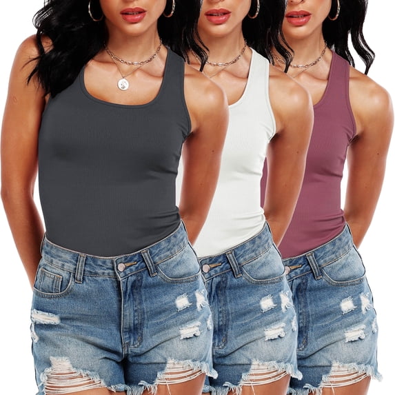 Cadmus Womens Workout Tank Tops Scoop Neck Summer Sleeveless Basic Shirt Ribbed Racerback Blouses