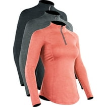 Cadmus Workout Shirts Women's Long Sleeve Running Athletic Hiking Shirts, 3 Pack, Black & Grey & Orange, S