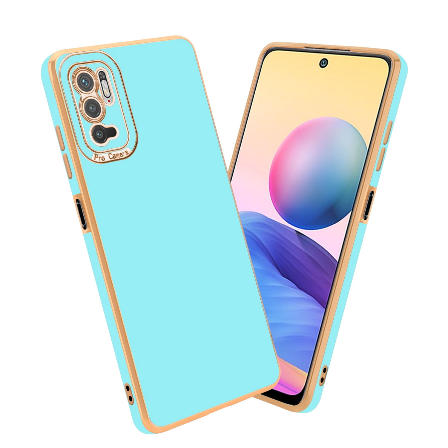 Cadorabo TPU Case for Xiaomi RedMi NOTE 10 PRO in Glossy Mint Green - Gold Cover with camera