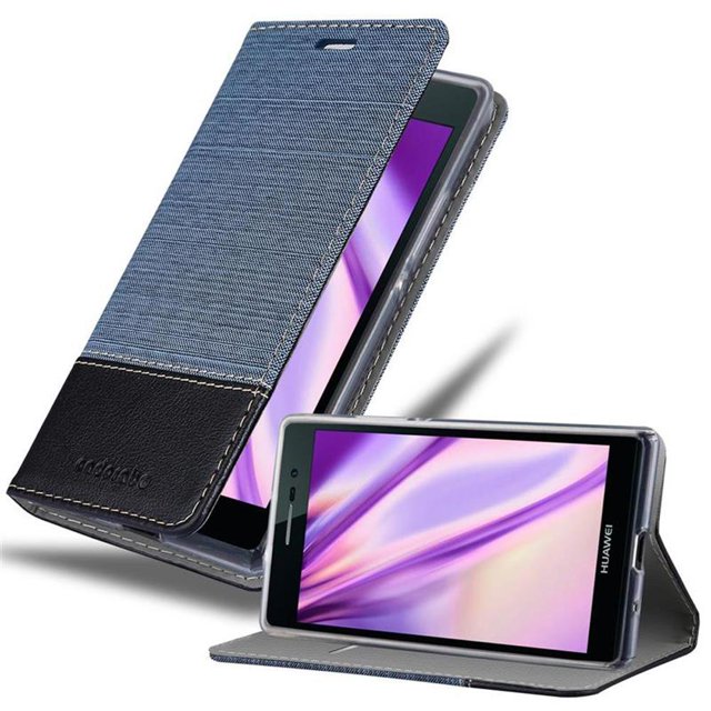 Cadorabo Cover for Huawei ASCEND P7 Case in DARK BLUE BLACK magnetic closure