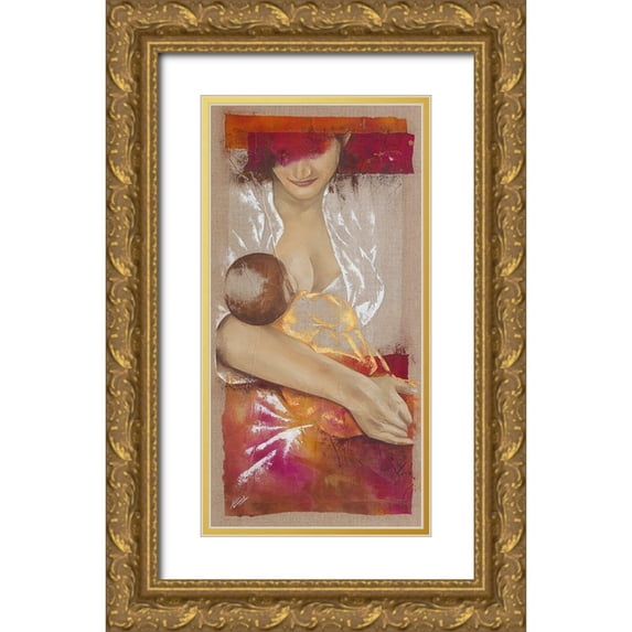 Cadoret, Virginie 14x24 Gold Ornate Wood Framed with Double Matting Museum Art Print Titled - Maternite