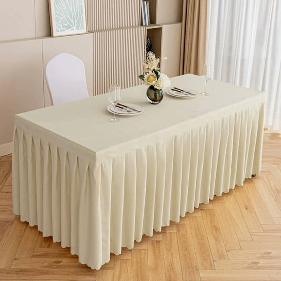 Cadorn 1 PC Solid Color Polyester Table Skirt and Tablecloth, Dust-Proof Decorative Fabric for Conference, Banquet, Party Decorations, 47x16x30 Inches, Beige Table Cover for Event Supplies