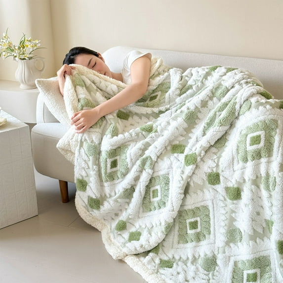 Cadorn 1 PCS 39x28 Inch Jacquard Lace Tuf Fleece Throw Blanket, Lightweight Soft Sherpa Blanket with Floral Design for Sofa Bed Living Room Bedroom Home Decor, Green