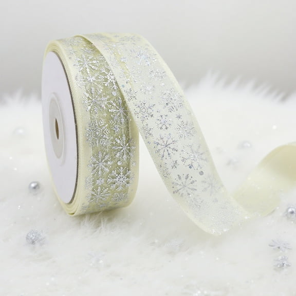 Cadorn 1 PCS Christmas Snowflake Ribbon, Beige Festive Decorative Trim for Christmas Tree Xmas Holiday Party Decorations