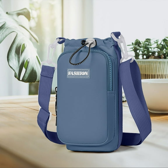 Cadorn 1 PCS Portable Water Bottle Bag, Lightweight Crossbody Hydration Pack with Adjustable Strap and Phone Pocket, Multi-functional Drawstring Bag for Outdoor Travel, Hiking, Daily Use - Blue