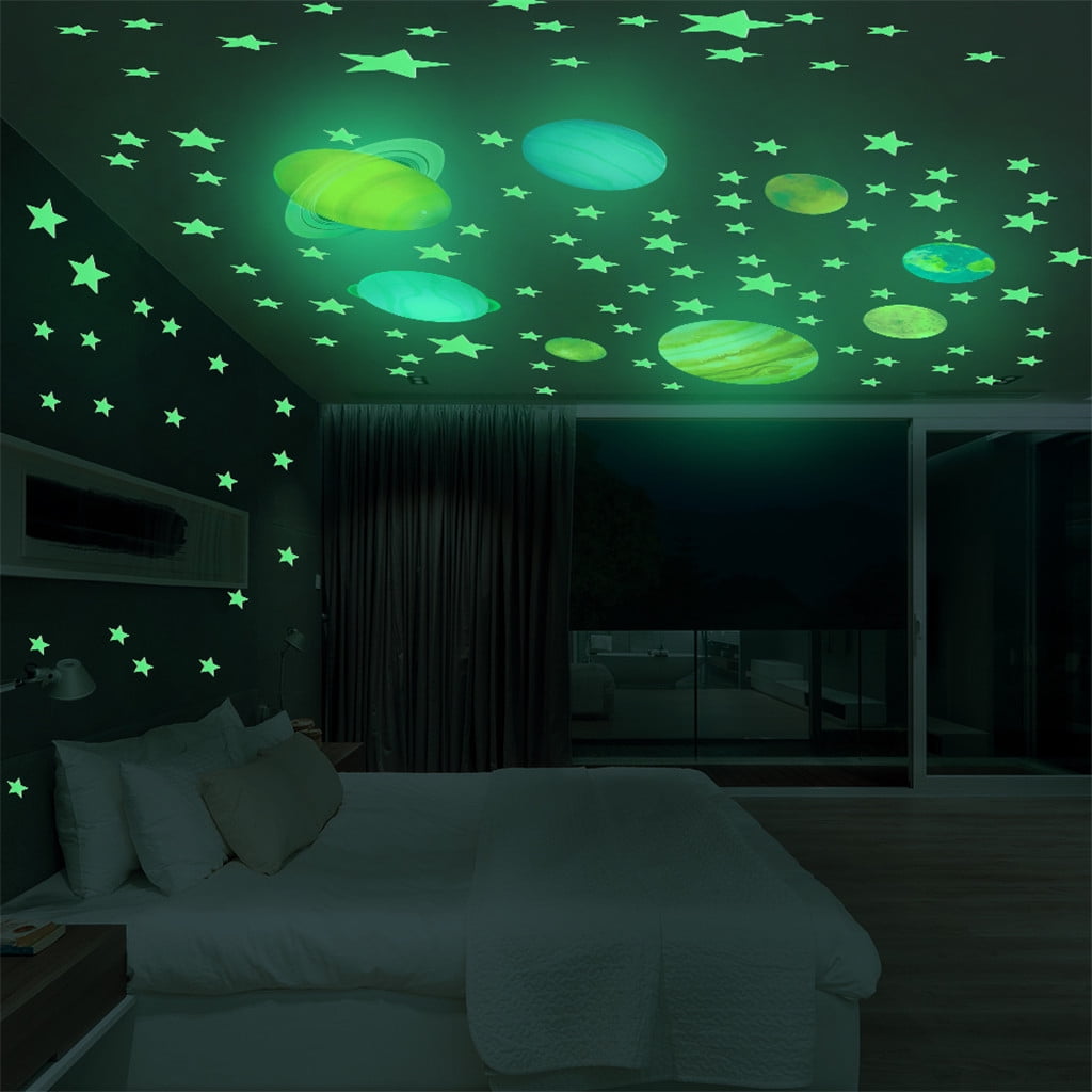 Cadorn 100 - Piece Glow - in - the - Dark Planet Stickers Set, 3D Fluorescent Decals for Kids’ Room Decor