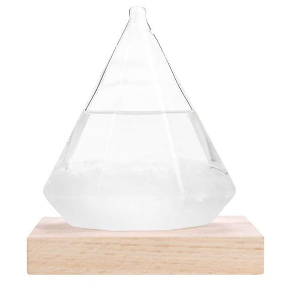 Cadorn 100ml Diamond-Shaped Glass Weather Forecaster Bottle with Wooden Base – Barometer Decor for Home & Office