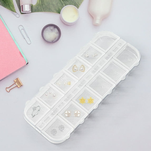 Cadorn 12 - Grid Clear Plastic Storage Box - Empty Case for Nail Art Rhinestones, Glitter & Decor