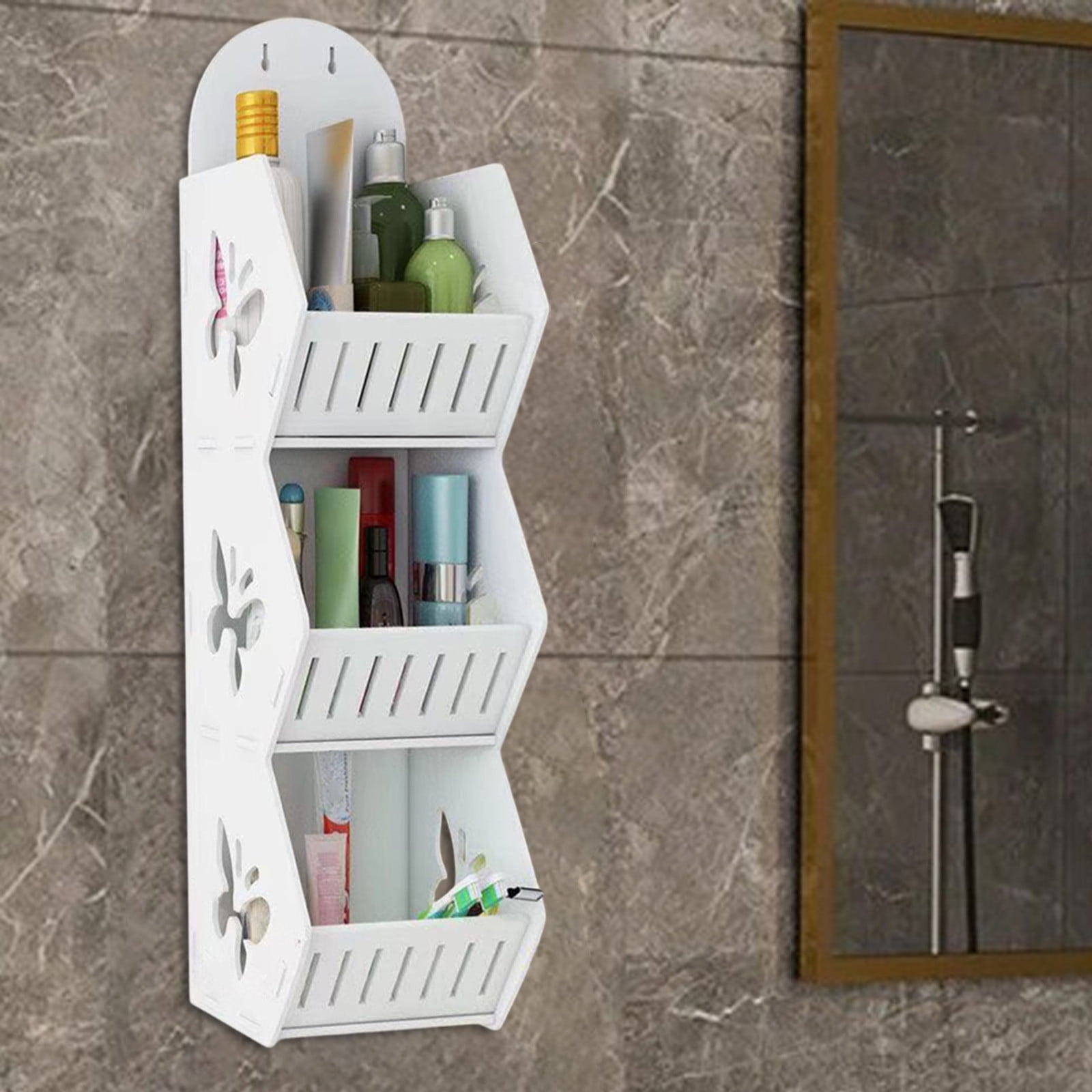 Cadorn 1PCS No Drill Bathroom Shelf,Adhesive Wall Mounted Organizer with Butterfly Design,Space Saving Storage Rack for Living Room Kitchen Bathroom Shower Organization