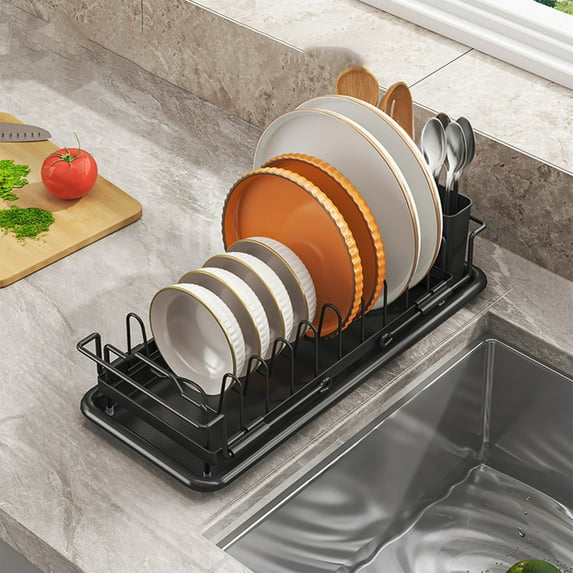 Cadorn 1PCS Multifunctional Black Drying Rack,Dish Drainer and Utensil Organizer for Kitchen Countertop,Sink Dishwashing Drying Storage Rack