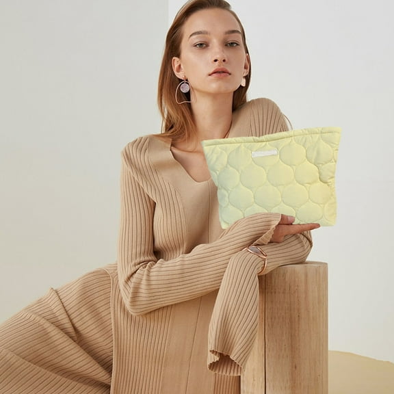 Cadorn 1PCS Quilted Gourd Makeup Bag,Yellow PU Leather Cosmetic Case with Zipper Closure,Portable Travel Storage Organizer for Women,Girls,Everyday Essentials