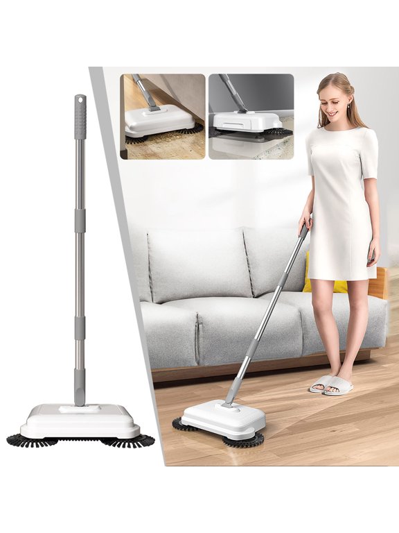 2 - in - 1 Manual Push Broom & Mop - Mechanical Floor Cleaner for Home, Sweep & Mop in One