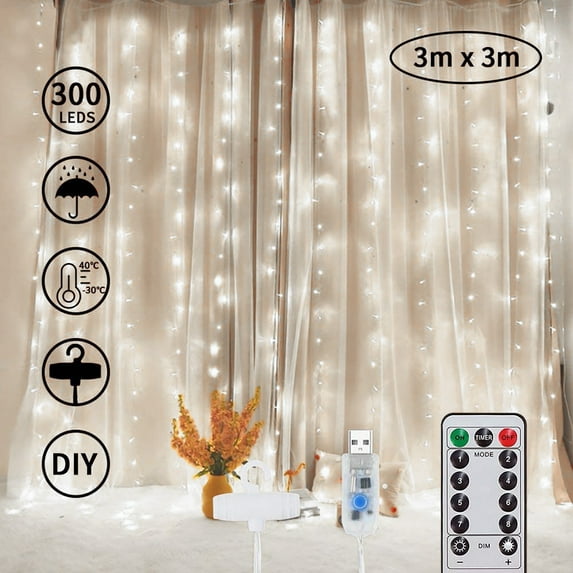 Cadorn 300 LED String Lights, USB Copper Wire Fairy Lights with Hooks & Remote, White Light for Decoration