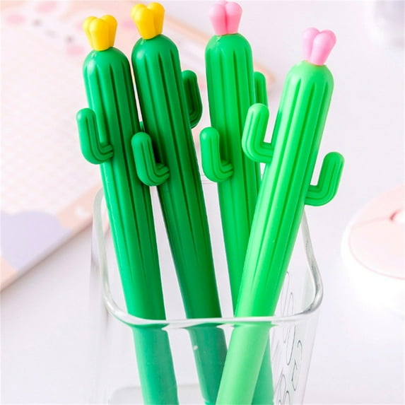 Cadorn 4PC Cactus - Shaped Gel Pens, 2 Green + 2 Light Green, 12ml, Cute Stationery for Writing & Decoration