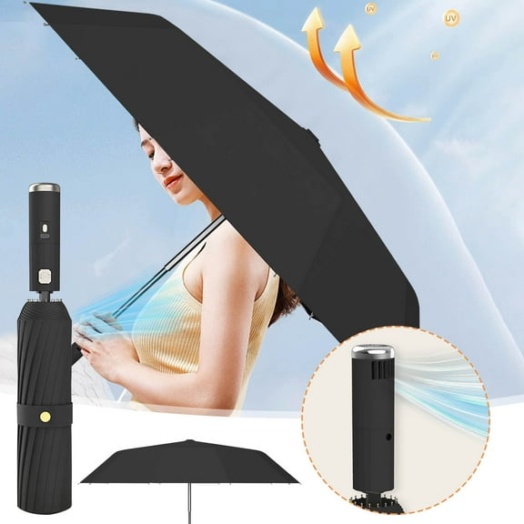 Cadorn Automatic Folding Umbrella with Fan-High End 2-in-1 Umbrella for Sun & Rain Protection