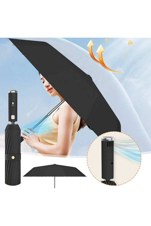 Automatic Folding Umbrella with Fan-High End 2-in-1 Umbrella for Sun & Rain Protection