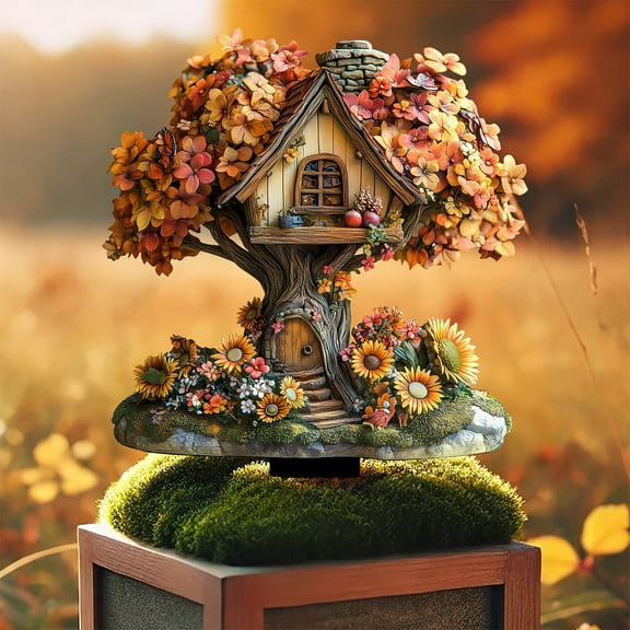 Cadorn Autumn Fairy Tale Cottage Garden Stake - 2D Acrylic Yard Sign & Planter Decor