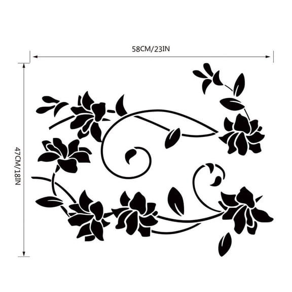 Cadorn Black Flower Wall Sticker Removable Vinyl Mural Art - Home Decor Decals (58CM x 47CM)
