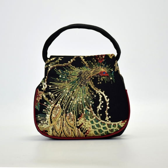 Cadorn Canvas Crossbody Bag - Women's Glitter Ethnic Embroidered Portable Shoulder Bag with Sparkle Detailing for Festival, Party, Travel, Shopping and Daily Outings