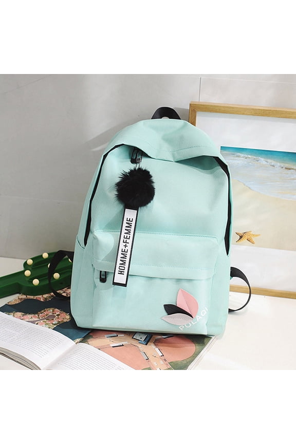 Canvas Pom Pom Backpack Unisex Student Backpack Durable and Lightweight for School Daily Use Travel and Outdoor Activities Green