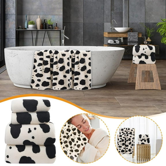 Cadorn Coral Fleece Cow - Pattern Towel & Bathrobe Set - Soft, High - Density Absorbent Bathroom Essentials