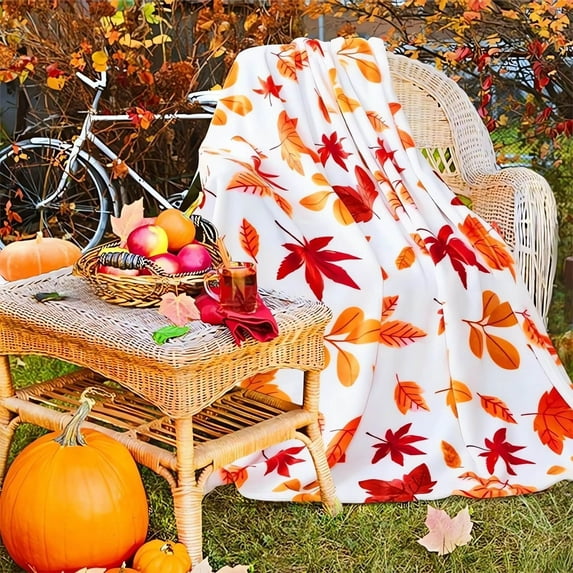 Cadorn Cozy Flannel Maple Leaf Blanket - Soft Lightweight Autumn Fall Decor, Travel-Friendly Portable Quilt for Indoor Outdoor Use