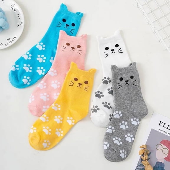 Cadorn Cute Cat - Patterned Striped Socks Set - Women’s Warm Mid - Calf Socks for Autumn & Winter, Multiple Styles