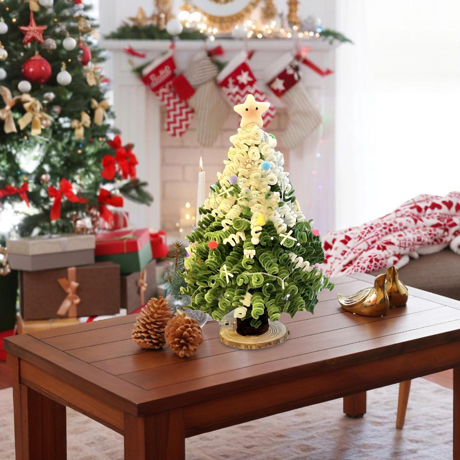 Cadorn DIY Christmas Tree Craft Kit with Wooden Sticks & Holiday Ornaments - Christmas Decorations for Desktop, Hanging, or Home Decor