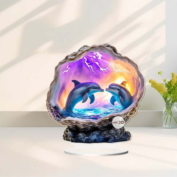 Cadorn Dreamy Ocean Shell & Two Dolphins Decor, High - End Acrylic Desktop Ornament for Living Room & Bedroom