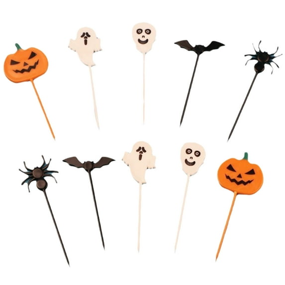 Cadorn Halloween Cake Picks with Pumpkin Ghost Designs - Durable Toothpicks for Cupcake Fruit Decorations, Halloween Party Supplies (1 Box)