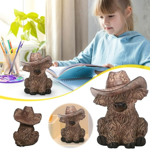 Cadorn Highland Cow Statue, Resin Farmhouse Decor, Rustic Animal Sculpture for Home & Garden