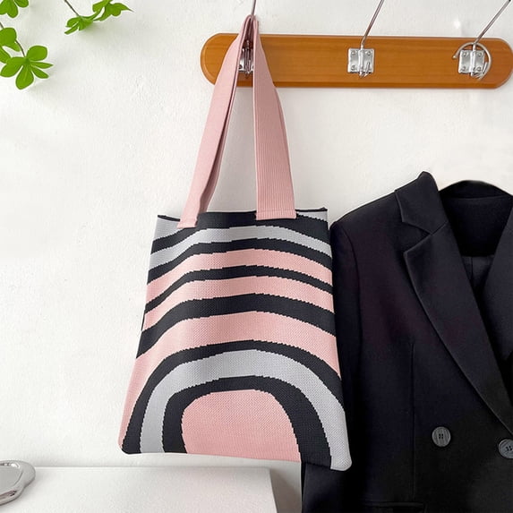 Cadorn Knitted Striped Tote Bag for Women Students - Large Capacity Shoulder Bag with Inner Pocket for Shopping Campus Travel and Daily Use