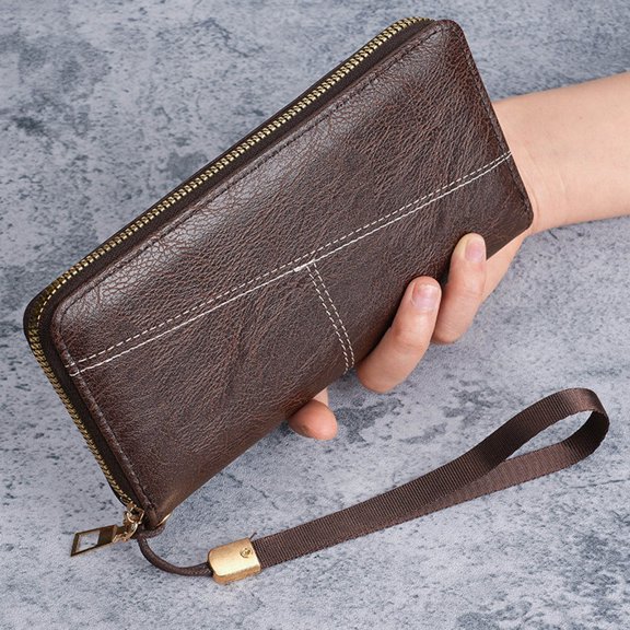 Cadorn Leather Wallet for Men Fashion Casual Long Design with Multiple Card Slots and Zipper Closure, Versatile Commuting for Daily Use, Business and Travel