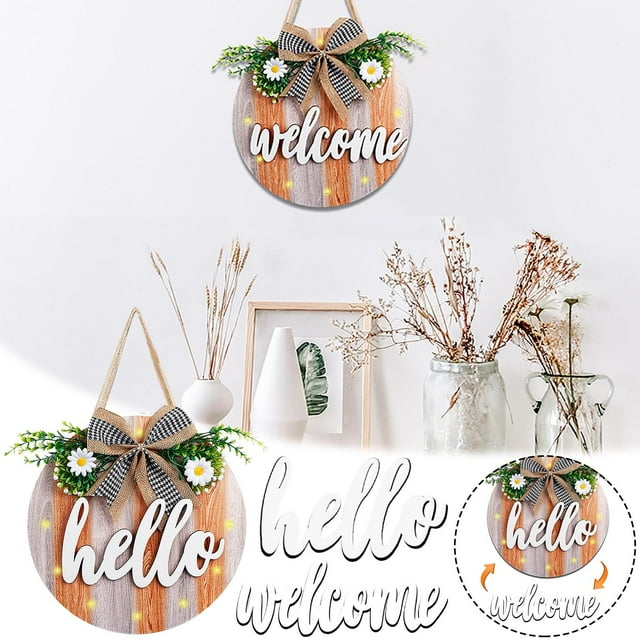Cadorn Lighted Festival Welcome Wooden Sign with Replaceable Letters Door Hanging - Creative Festival Decoration Essential