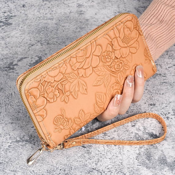 Cadorn Long Wallet with Wristlet - Women's Multi-functional Zipper Coin Purse with Multiple Card Slots and Printed Design for Daily Use, Travel, Shopping