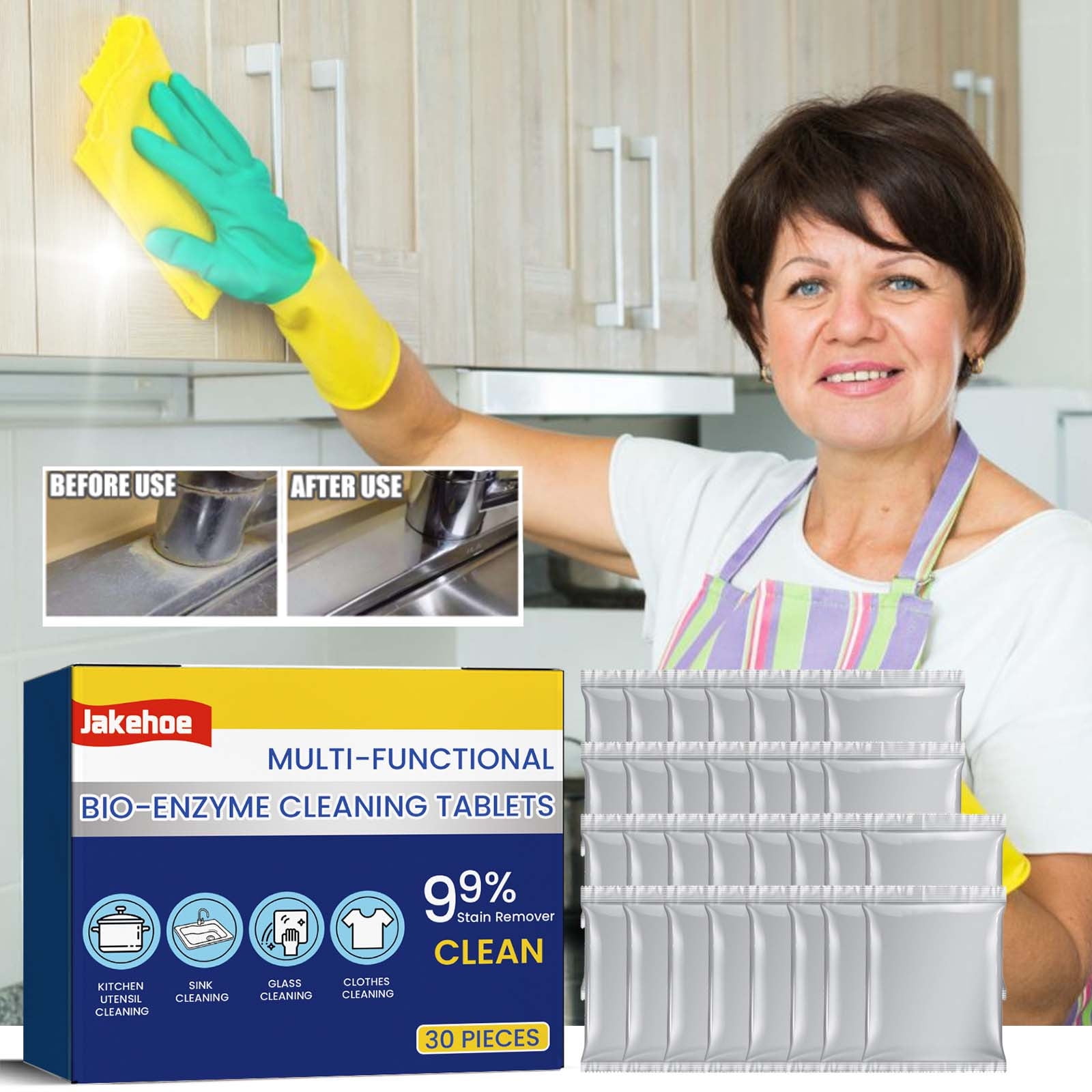 Cadorn Multi - Functional Cleaning Tablets, All - Purpose Cleaner for Floors/Tiles/Kitchen/Bathroom, Stain & Odor Removal, Effervescent Formula