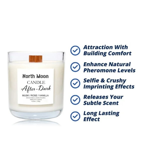 Cadorn North Moon After - Dark Aromatherapy Candles - Activate Emotional Pheromones, Relieve Stress & Enhance Confidence - Musk/Rose/Vanilla Scent, 12oz Wood Wick Soy Candle