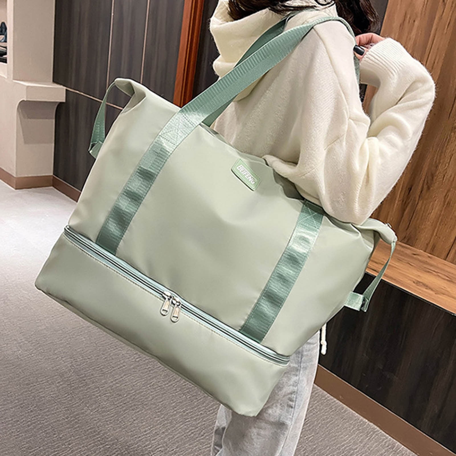 Cadorn Nylon Travel Tote Bag Women's Lightweight Gym Handbag with Large Capacity, Maternity Organizer Fits on Luggage for Travel, Gym, and Daily Use
