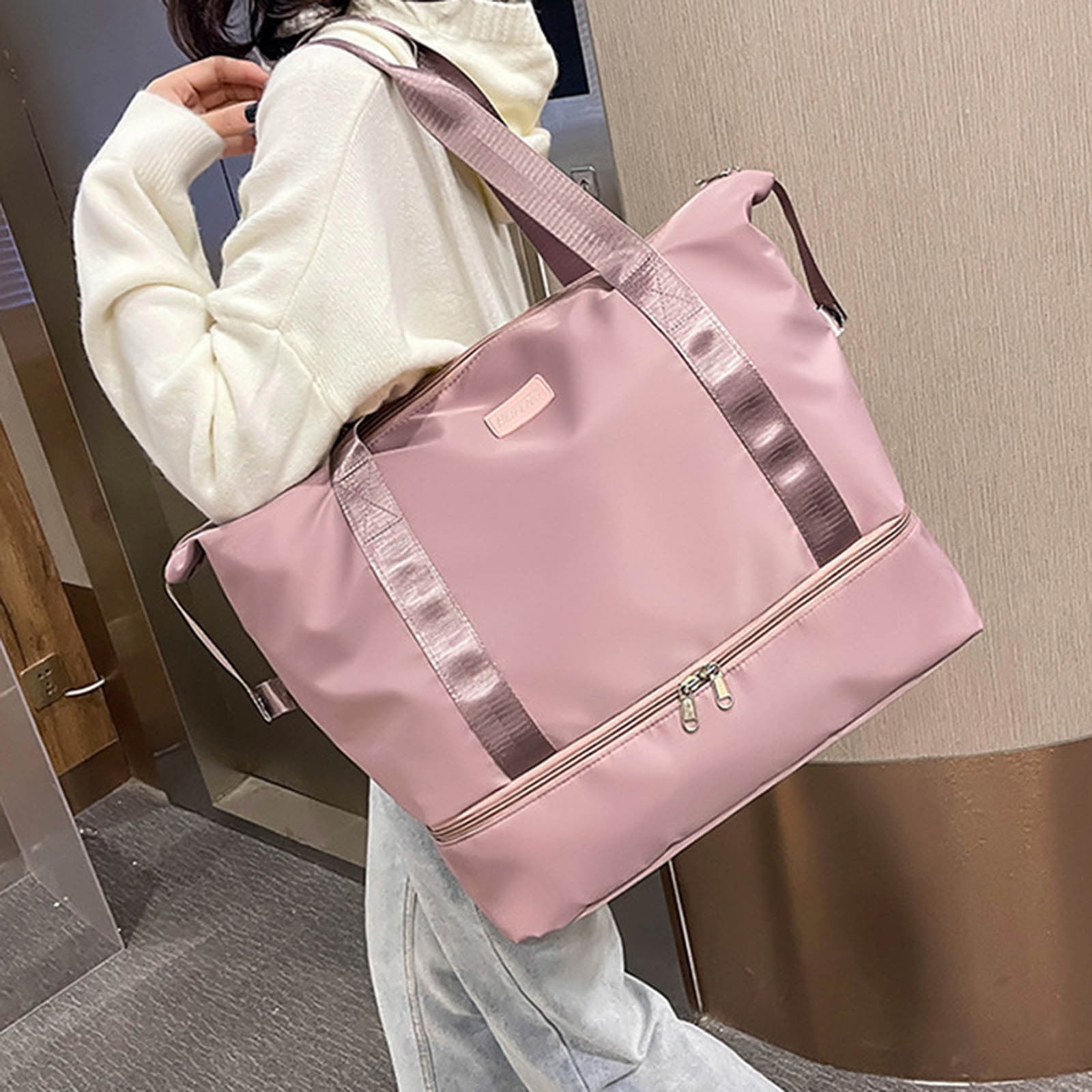 Cadorn Nylon Travel Tote Bag Women's Lightweight Gym Handbag with Large Capacity, Maternity Organizer Fits on Luggage for Travel, Gym, and Daily Use